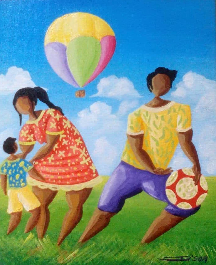 painting of a black family
